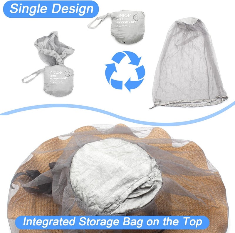 Anvin Mosquito Head Net Bug Hood for Fishing, Camping, Gardening Hat-Compatible Insect Shield Breathable Mesh Face Cover from No See Ums, Insects, Bugs(3 Pack, Upgraded One-Piece Design, Grey) - Image 4